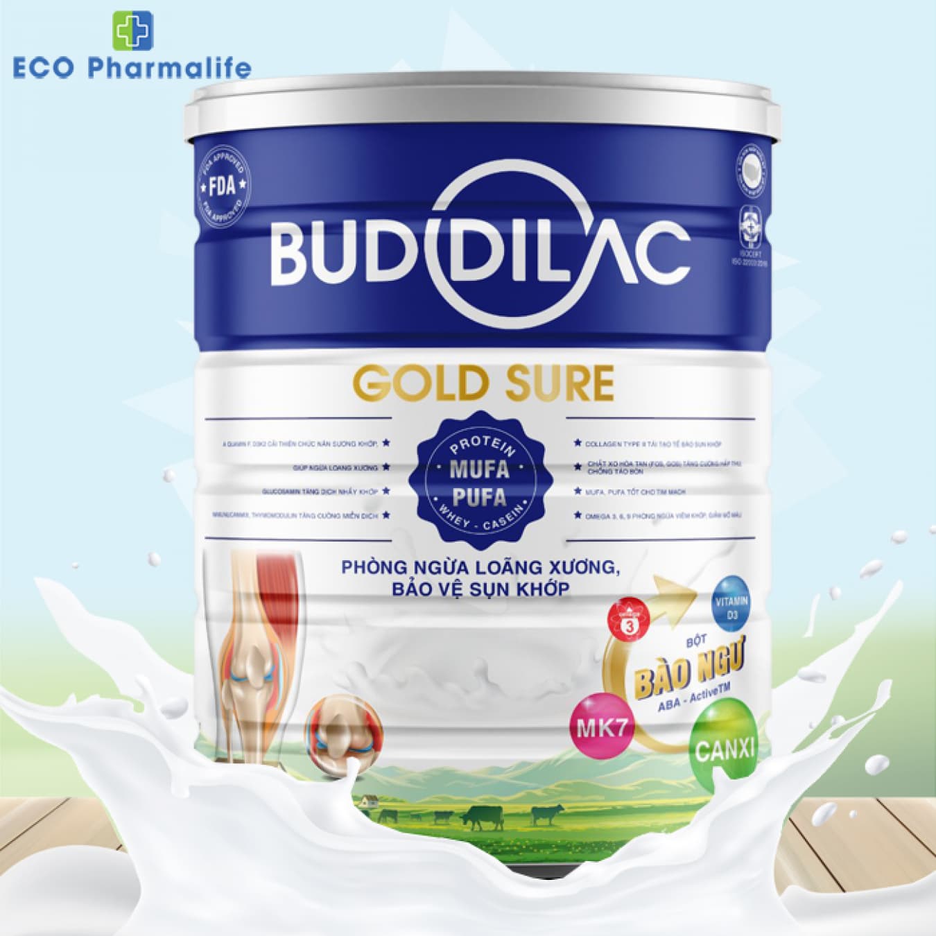 Sữa Buddilac Gold Sure hộp 900g phòng ngừa loãng xương