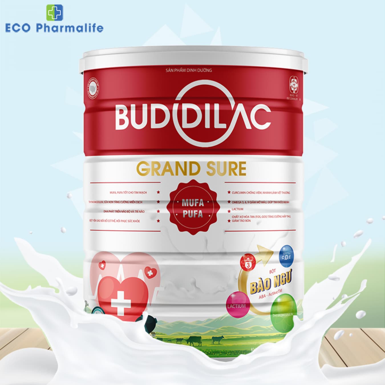 Sữa Buddilac Grand Sure hộp 900g tăng cường sức khỏe tim mạch