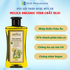 Dầu gội Melica Organic chiết xuất Oliu và màng lọc tia UV.
